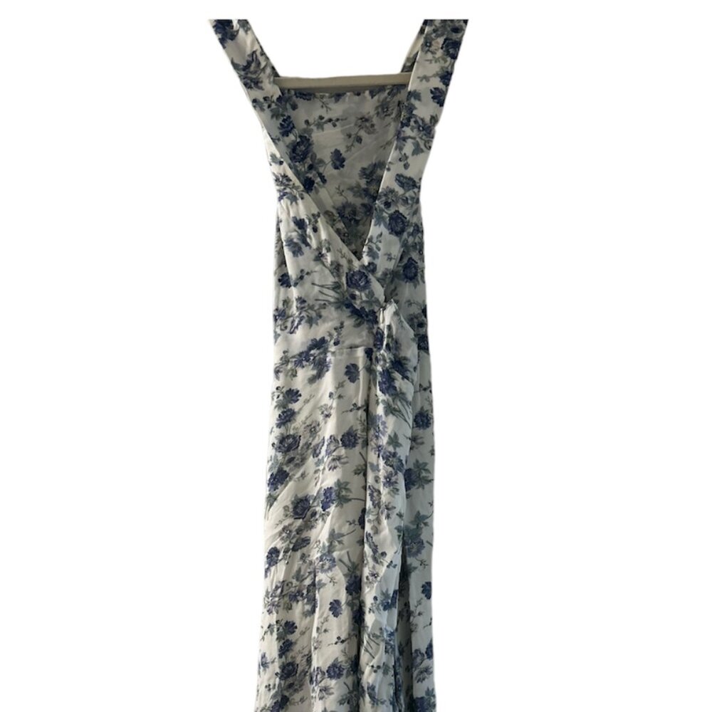 reformation blue and white floral halter dress